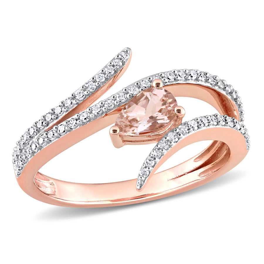 3/8 Carat (ctw) Morganite Open Wrap Ring in 10K Rose Gold with Diamonds Image 1