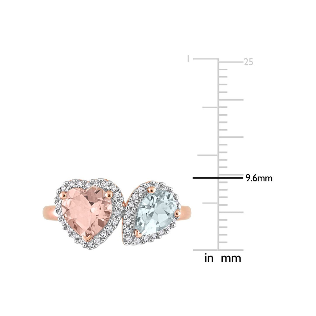 1.75 Carat (ctw) Morganite and Aquamarine Heart Ring in 10K Rose Gold with Diamonds Image 2