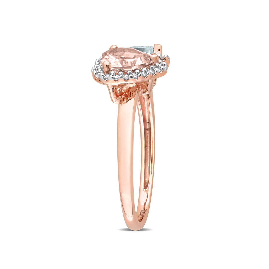 1.75 Carat (ctw) Morganite and Aquamarine Heart Ring in 10K Rose Gold with Diamonds Image 3