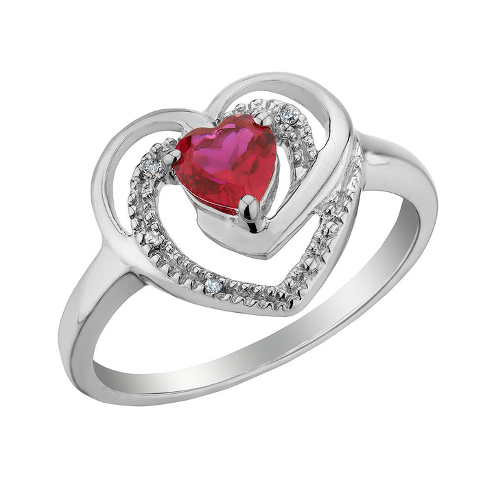 3/4 (ctw) Lab-Created Ruby Heart Ring and Pendant Set in Sterling Silver Image 2