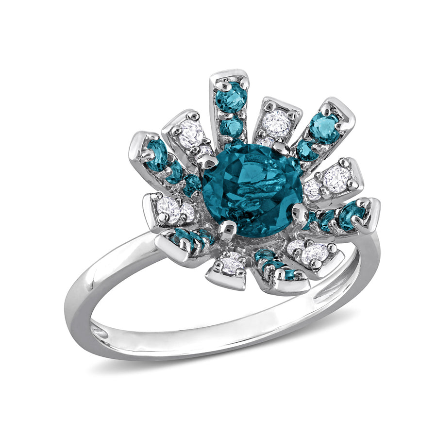 1.74 Carat (ctw) London Blue Topaz Ring in Sterling Silver with White Topaz Image 1