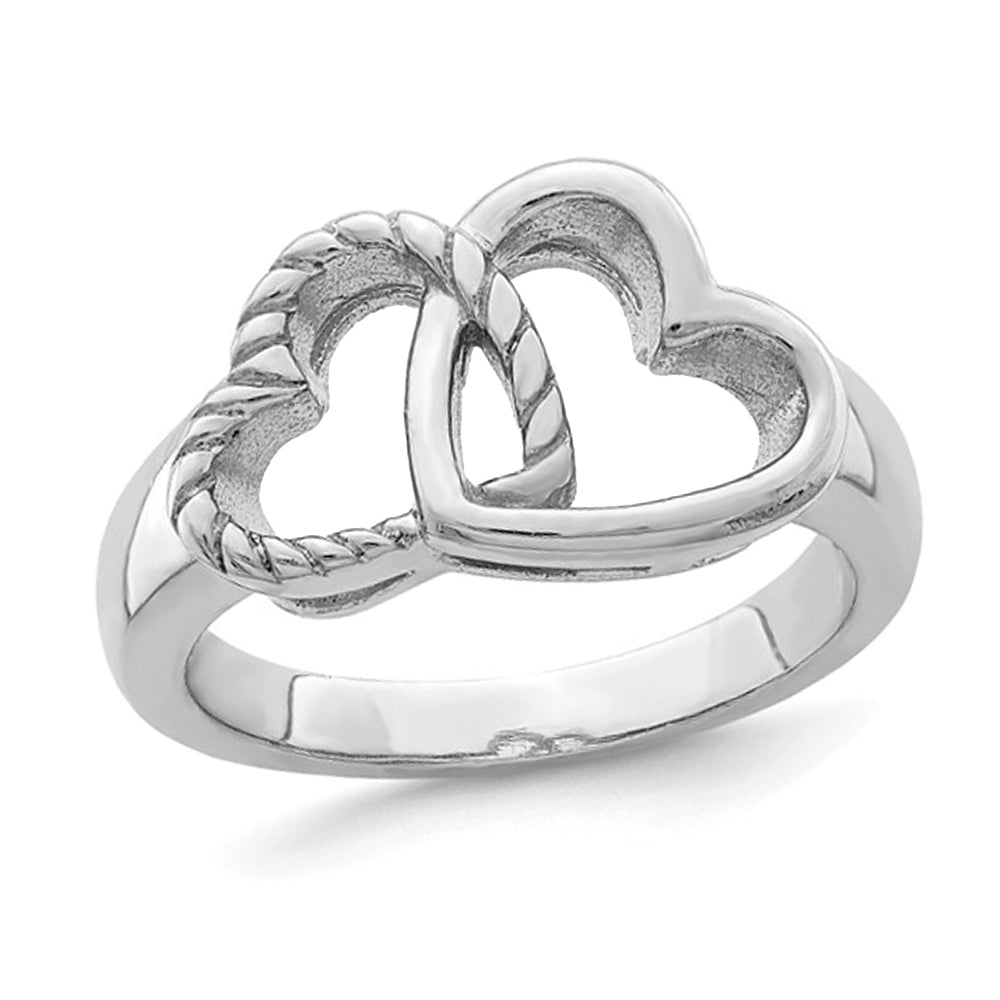 Sterling Silver Polished Double Heart Promise Ring Image 1