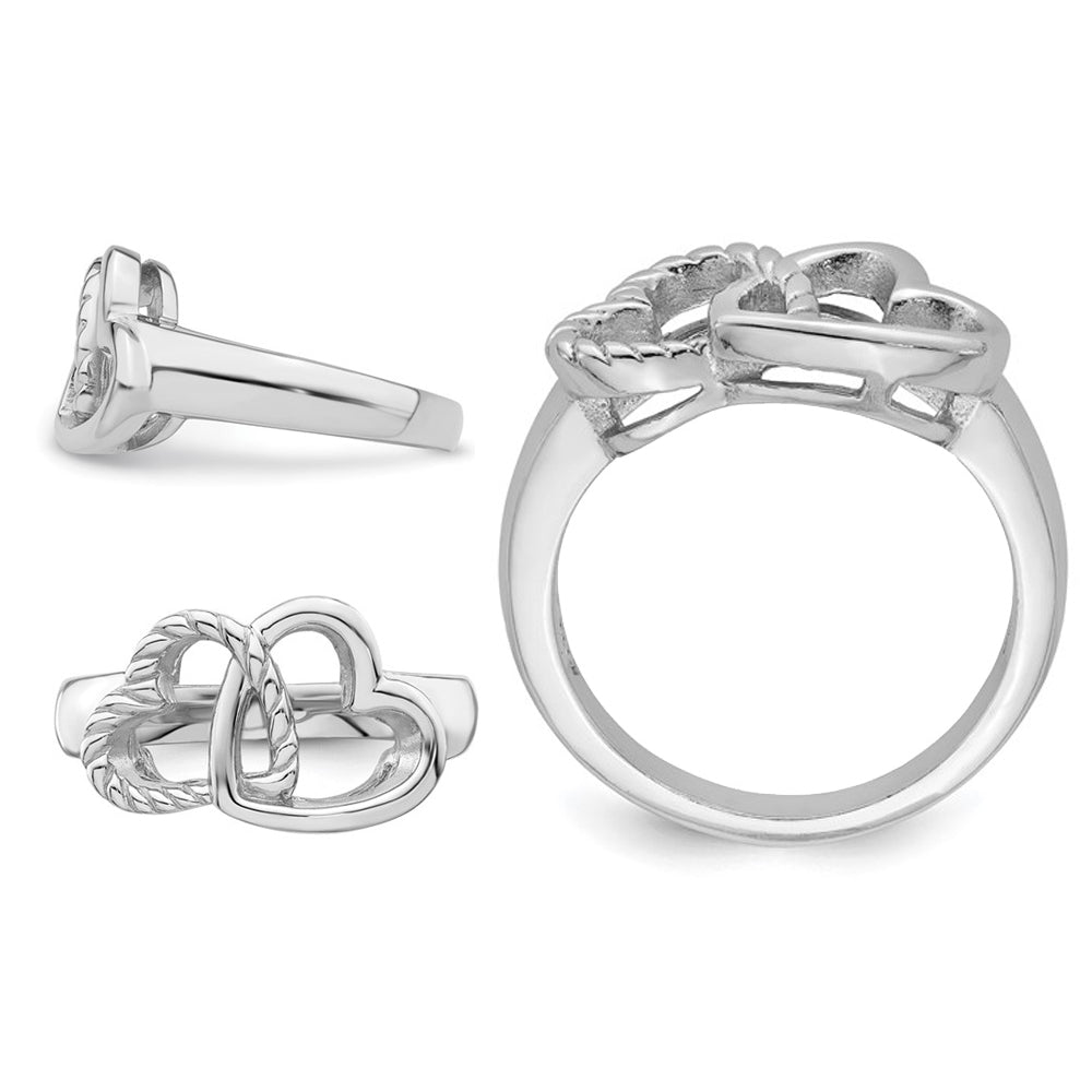 Sterling Silver Polished Double Heart Promise Ring Image 3