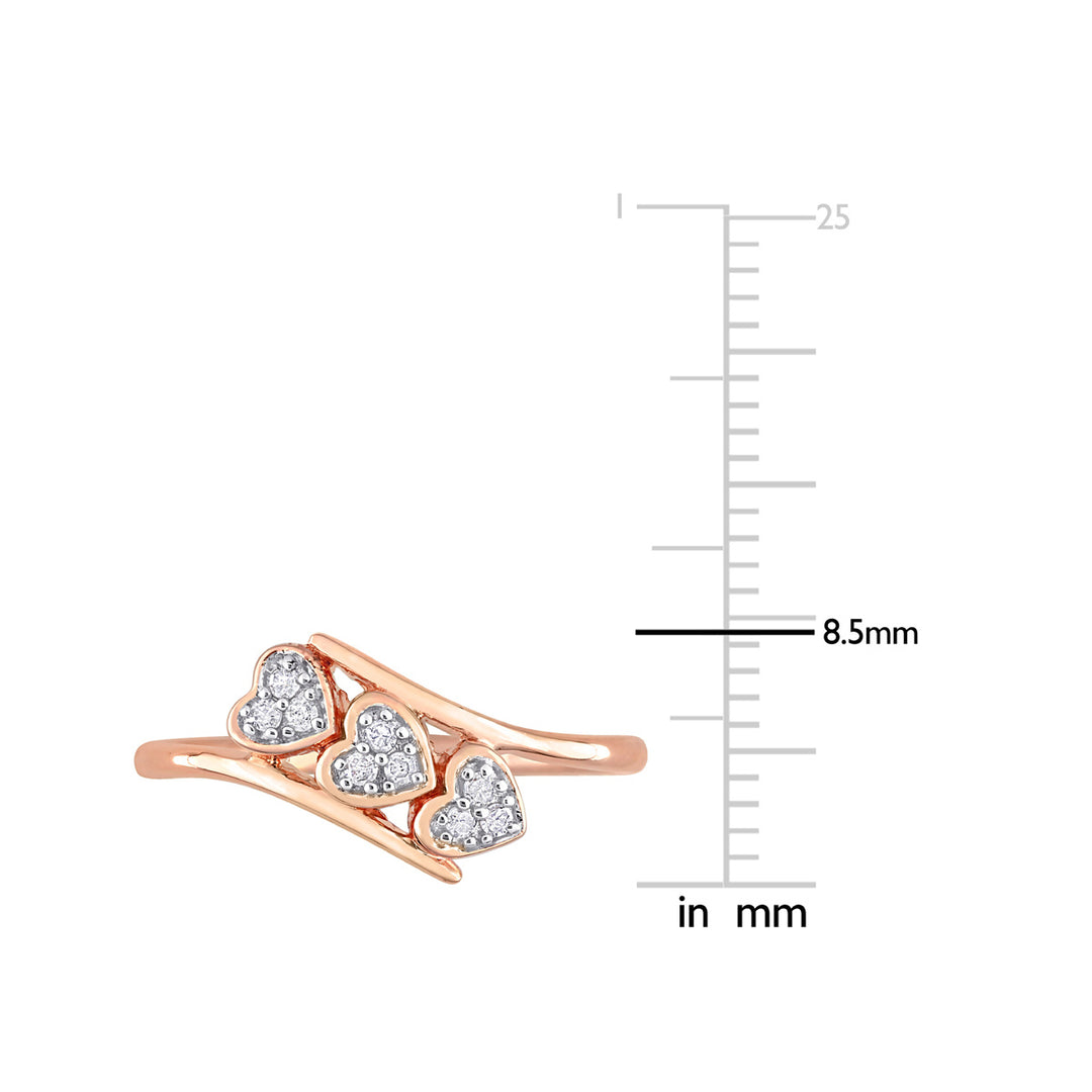 1/10 Carat (ctw) Diamond Triple Heart Bypass Promise Ring in Rose Plated Silver Image 3