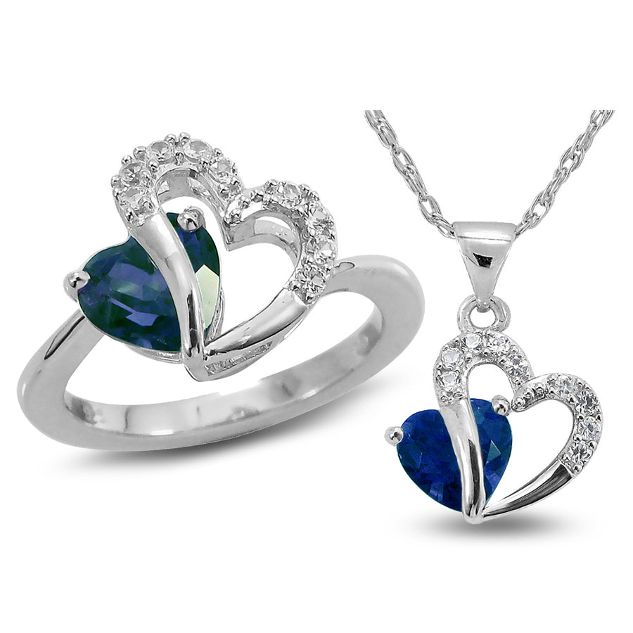 3.40 Carat (ctw) Blue and White Lab-Created Sapphire Ring and Pendant Set in Sterling Silver Image 1