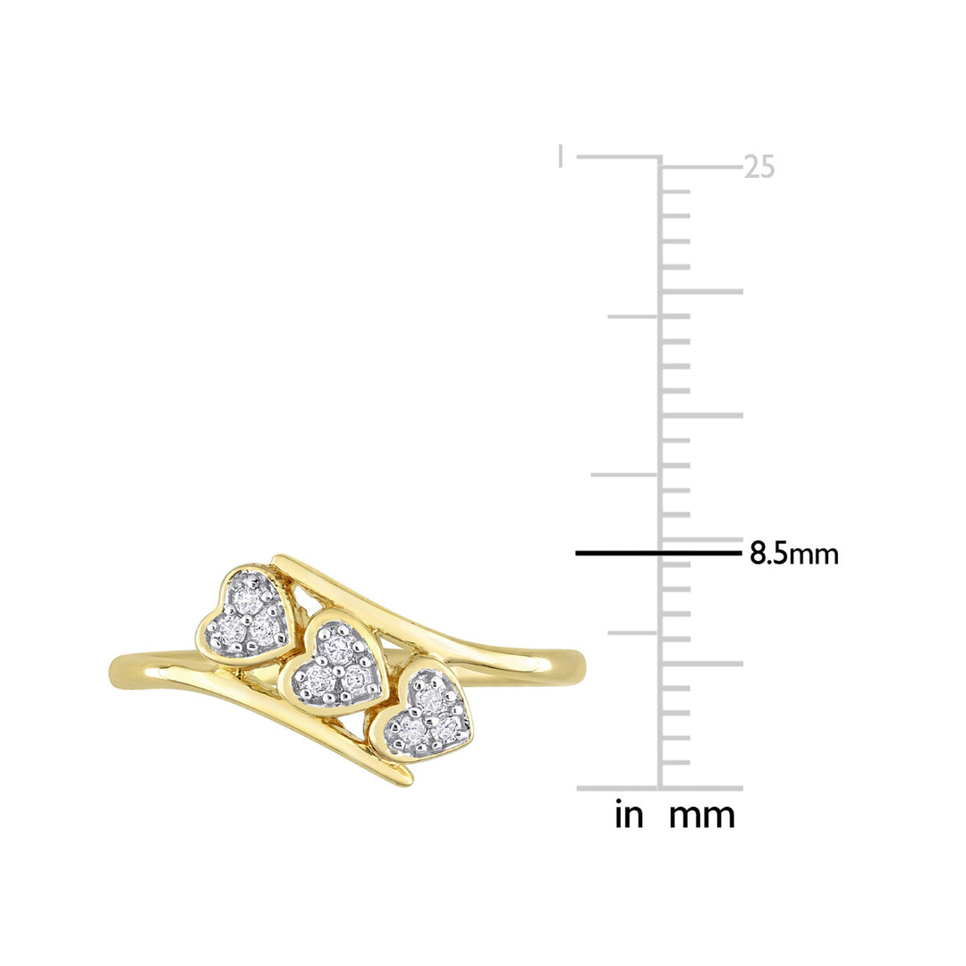 1/10 Carat (ctw) Diamond Triple Heart Bypass Promise Ring in Yellow Plated Silver Image 3