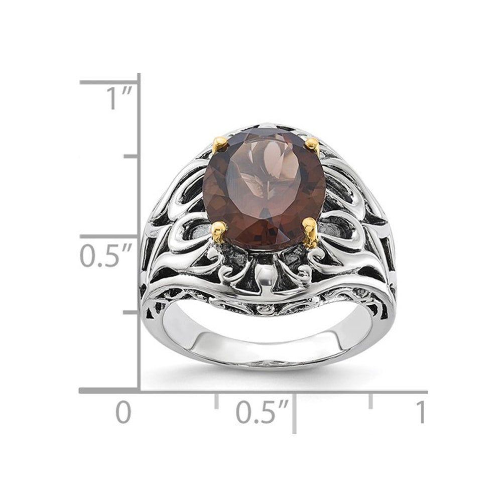 4.40 Carat (ctw) Smoky Quartz Ring in Sterling Silver with 14K Gold Accent Image 2