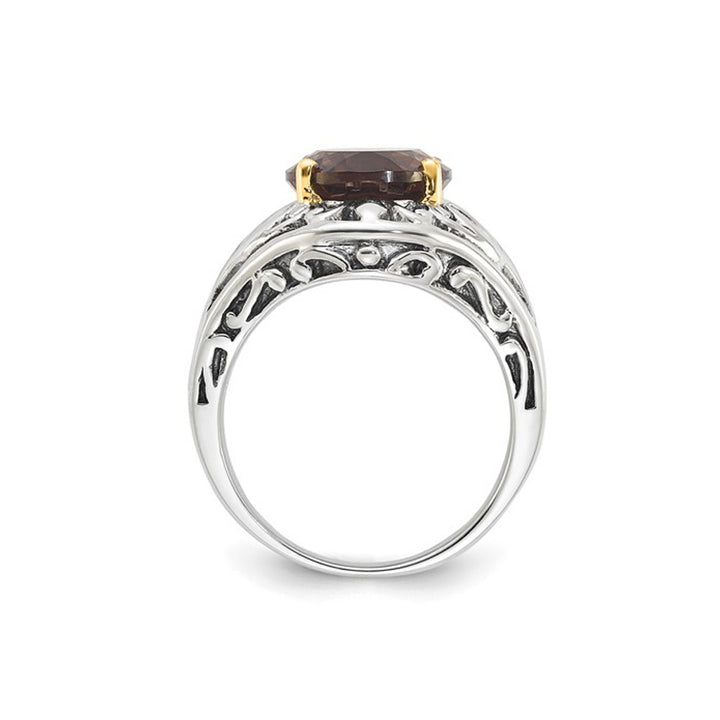 4.40 Carat (ctw) Smoky Quartz Ring in Sterling Silver with 14K Gold Accent Image 4