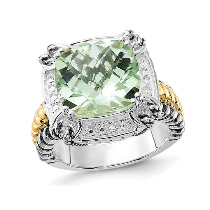 6.75 Carat (ctw) Green Quartz Ring in Sterling Silver with 14k Accent Image 1