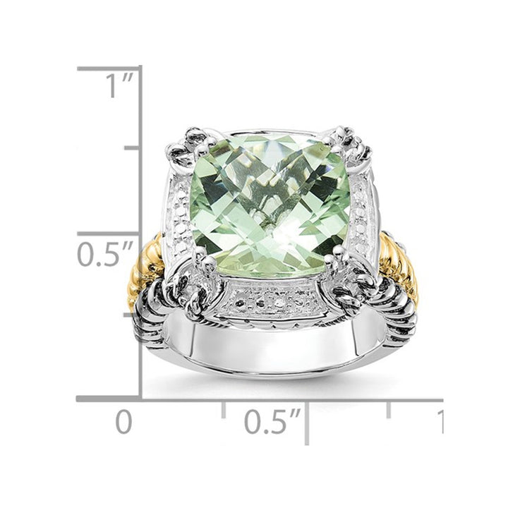 6.75 Carat (ctw) Green Quartz Ring in Sterling Silver with 14k Accent Image 3