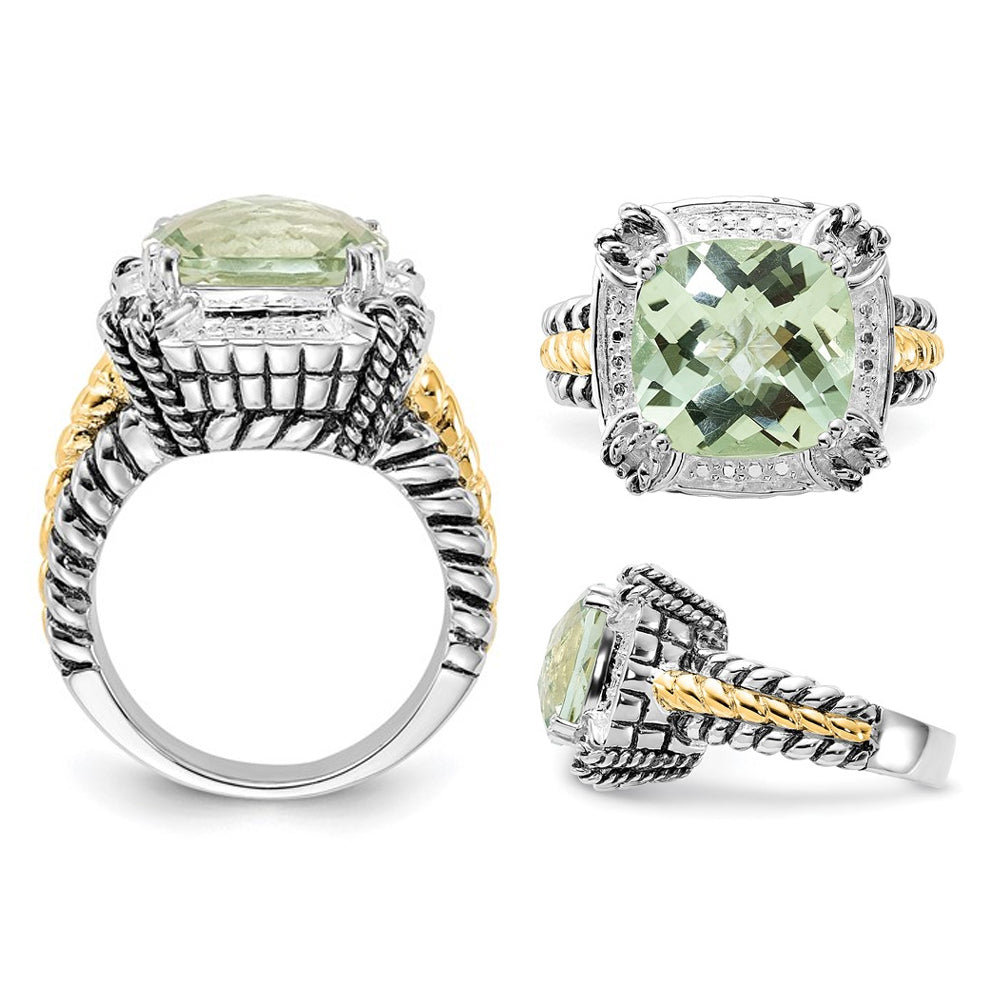 6.75 Carat (ctw) Green Quartz Ring in Sterling Silver with 14k Accent Image 4