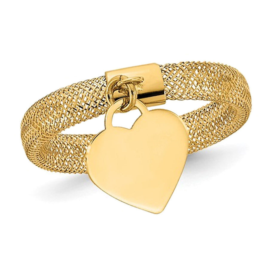 14K Yellow Gold Woven Mesh Polished Heart Charm Ring Image 1