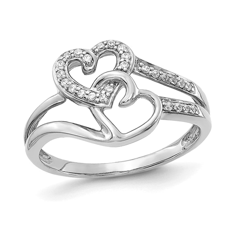 1/10 Carat (ctw) Diamond Double Heart Ring in 14K White Gold Image 1
