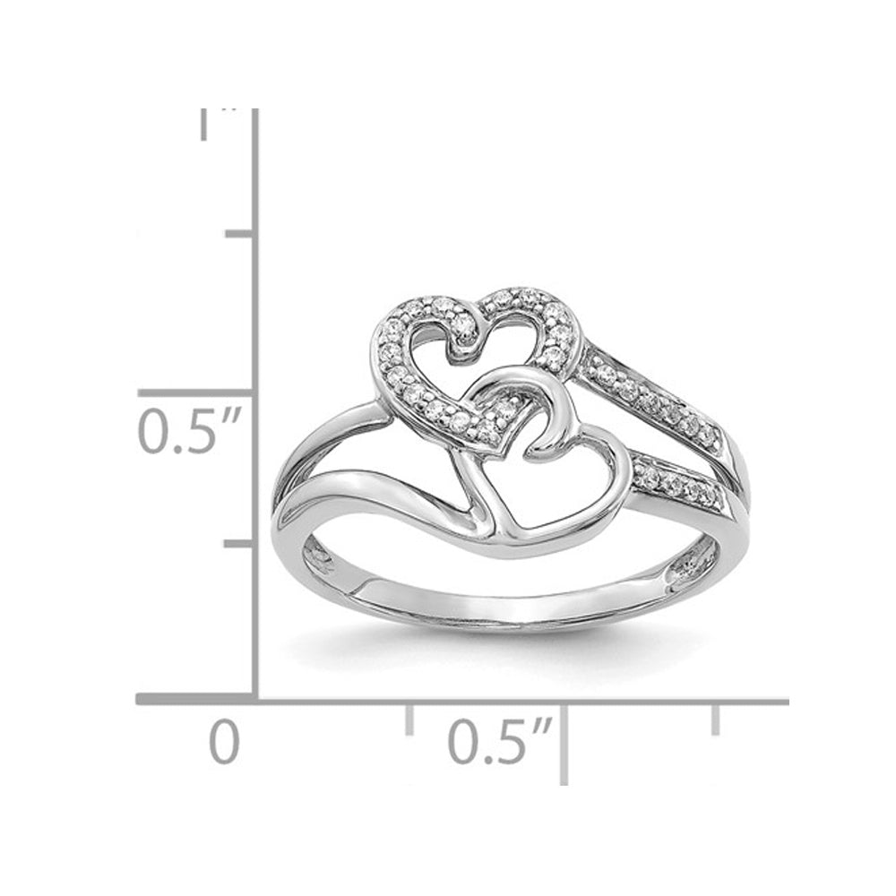 1/10 Carat (ctw) Diamond Double Heart Ring in 14K White Gold Image 2