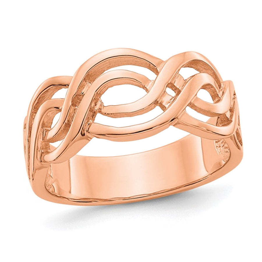 14K Rose Pink Gold Polished Infinity Ring Band Image 1