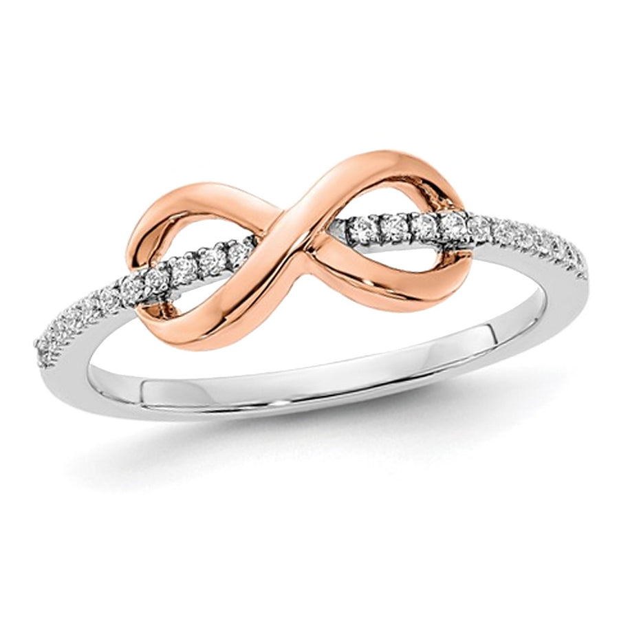 14K White and Rose Gold Infinity Ring with Accent Diamonds Image 1