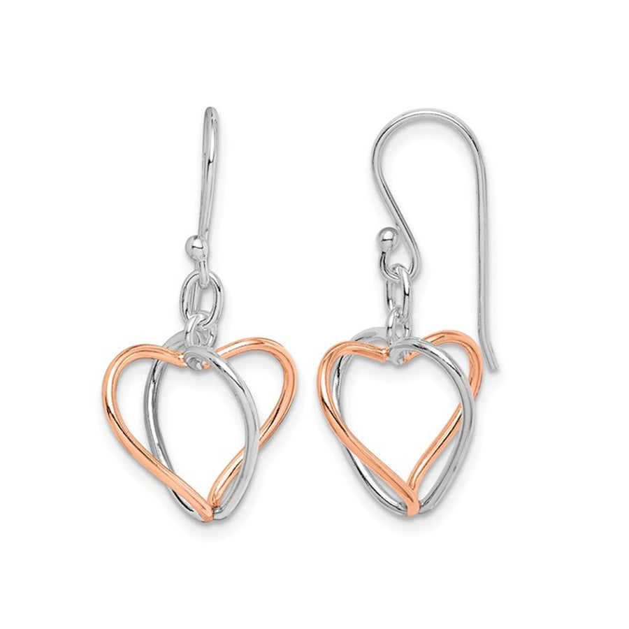 Sterling Silver with Rose Vermeil Heart Dangle Earrings Image 1