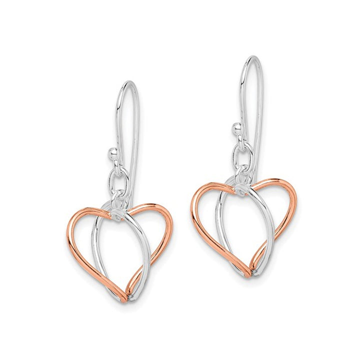 Sterling Silver with Rose Vermeil Heart Dangle Earrings Image 2