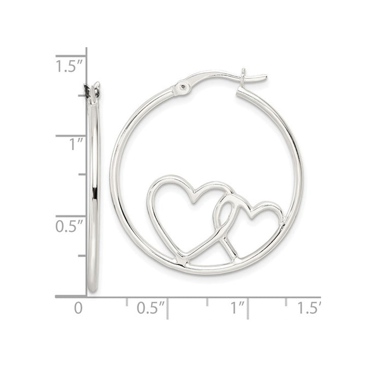 Sterling Silver Heart Hoop Earrings 1 1/4 Inch (1.5 mm) Image 3