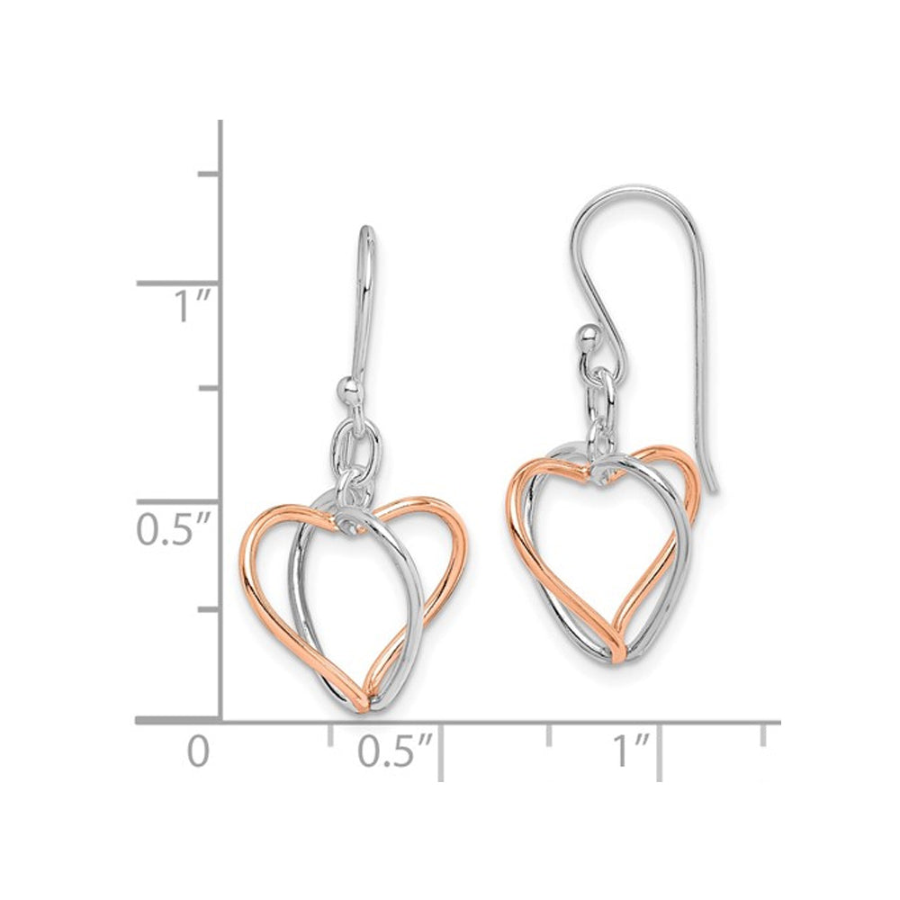 Sterling Silver with Rose Vermeil Heart Dangle Earrings Image 4