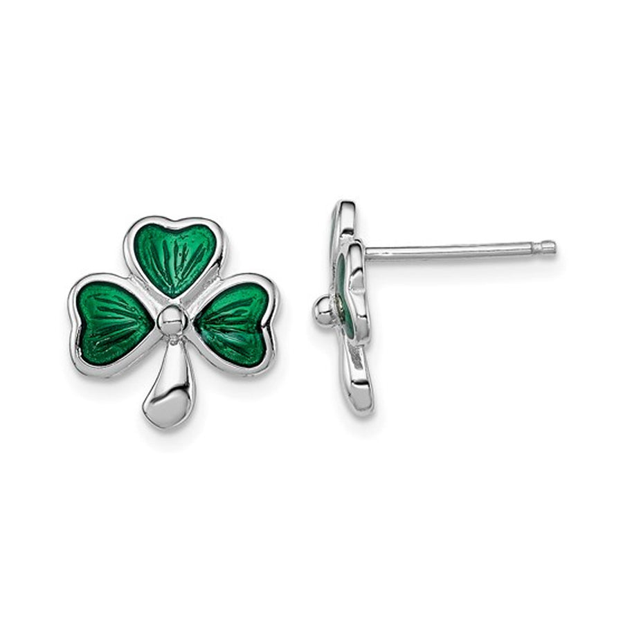 Sterling Silver Green Shamrock Clover Post Earrings Image 1