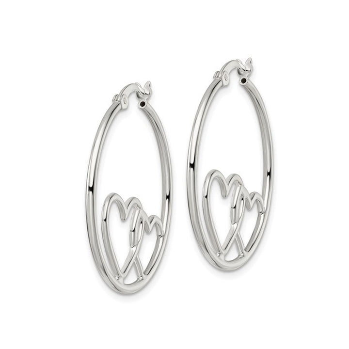 Sterling Silver Heart Hoop Earrings 1 1/4 Inch (1.5 mm) Image 4