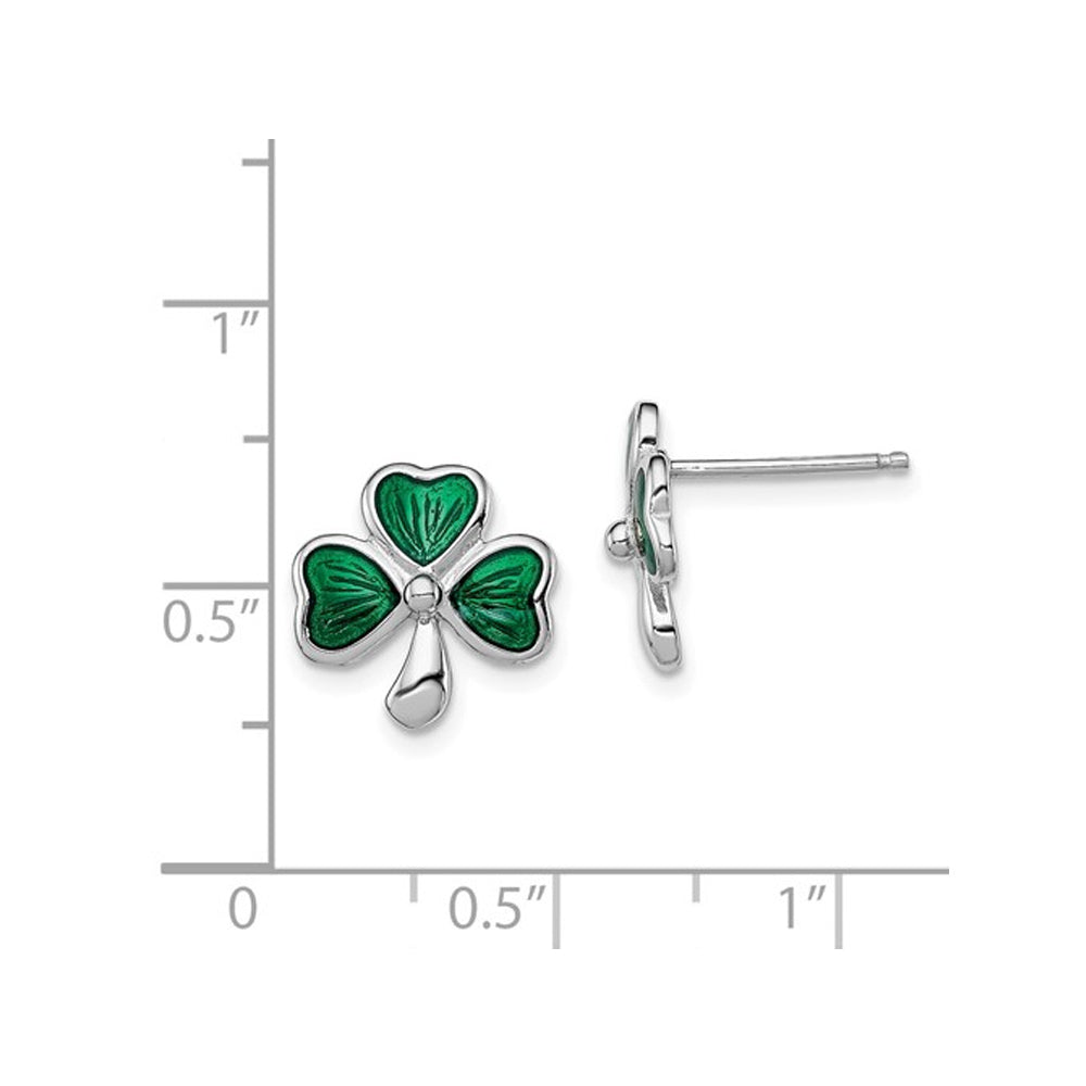 Sterling Silver Green Shamrock Clover Post Earrings Image 2