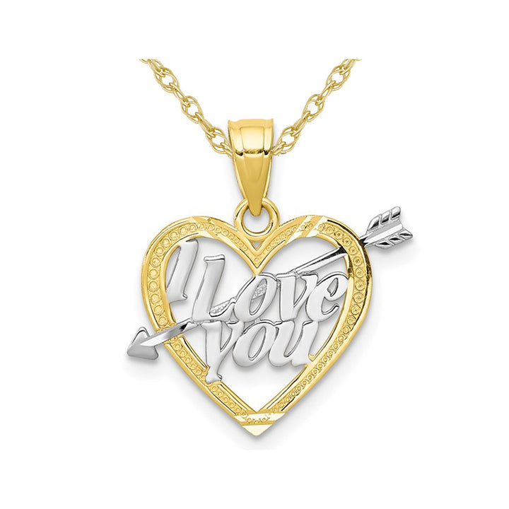 10K Yellow and White Gold I LOVE YOU Heart Charm Pendant Necklace with Chain Image 1