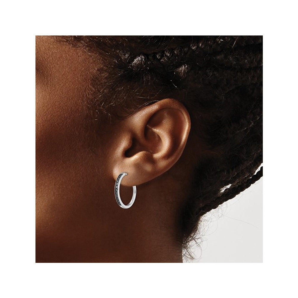 Black Accent Diamond Hoop Earrings in Sterling Silver (4/5 Inch 2.0mm) Image 2