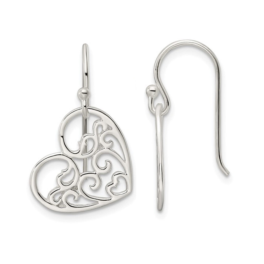 Sterling Silver Heart Swirl Dangle Earrings Image 1