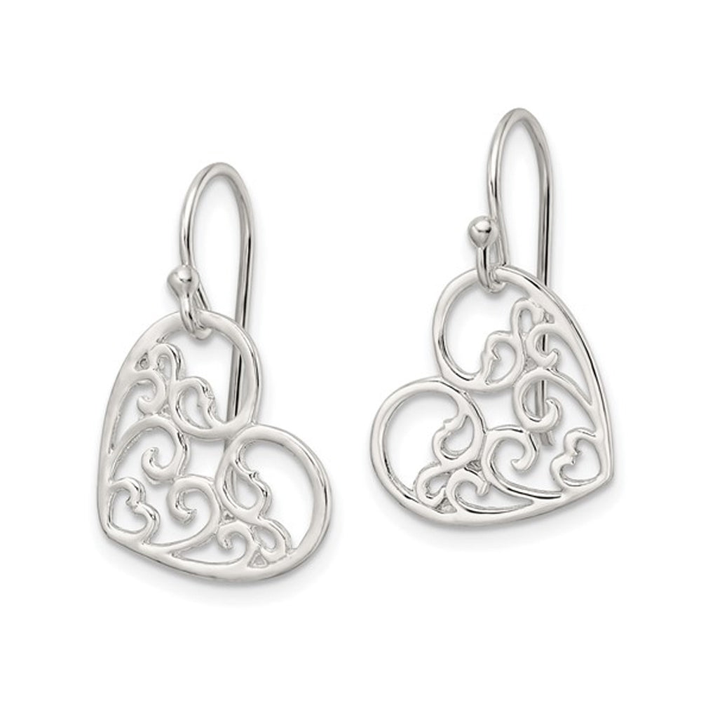 Sterling Silver Heart Swirl Dangle Earrings Image 2