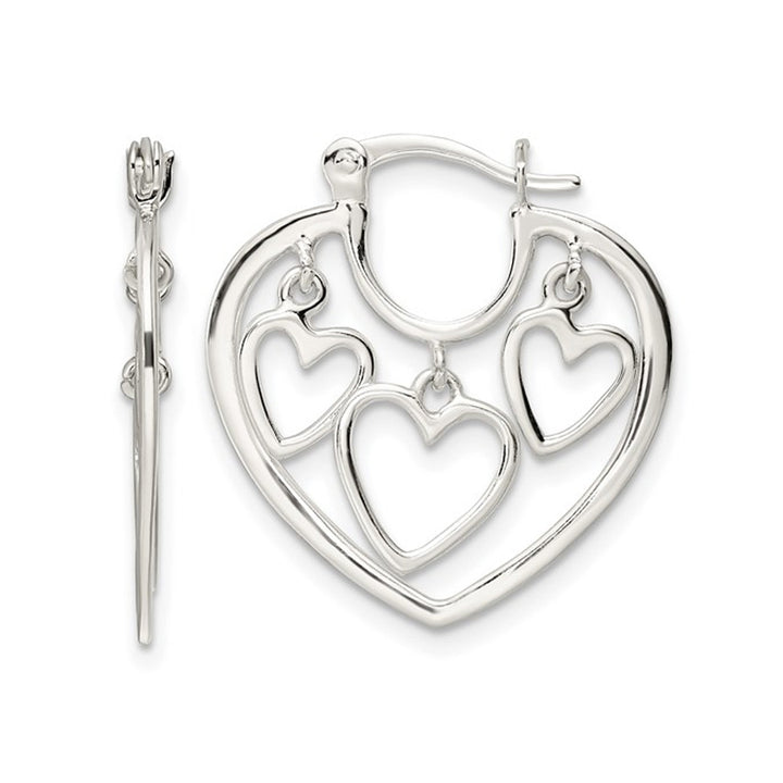 Sterling Silver 3-Heart Hoop Earrings 1 Inch (1.0 mm) Image 1