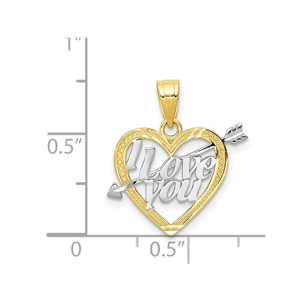 10K Yellow and White Gold I LOVE YOU Heart Charm Pendant Necklace with Chain Image 3