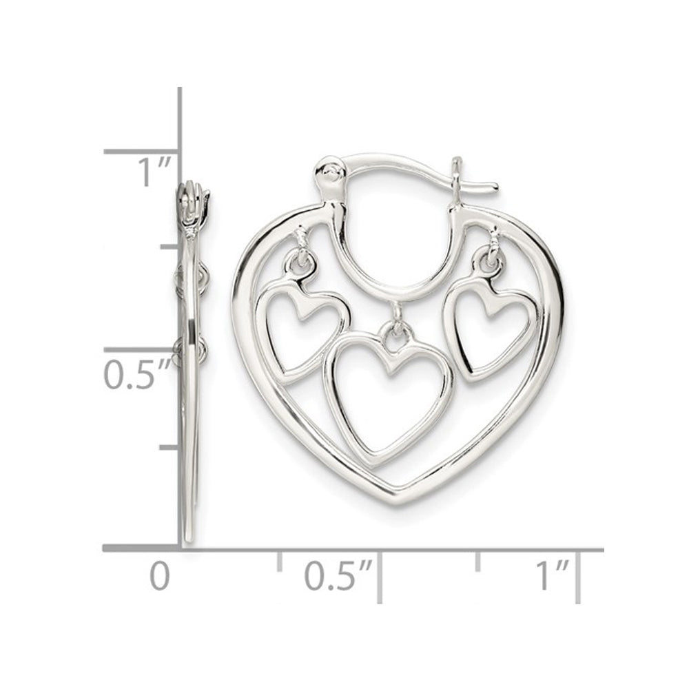 Sterling Silver 3-Heart Hoop Earrings 1 Inch (1.0 mm) Image 4