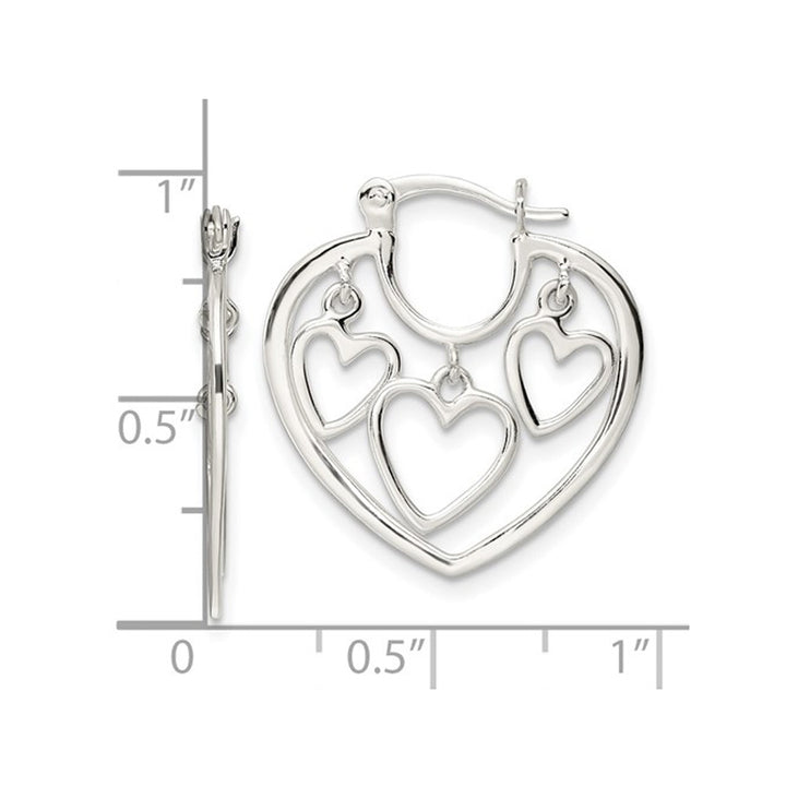 Sterling Silver 3-Heart Hoop Earrings 1 Inch (1.0 mm) Image 4