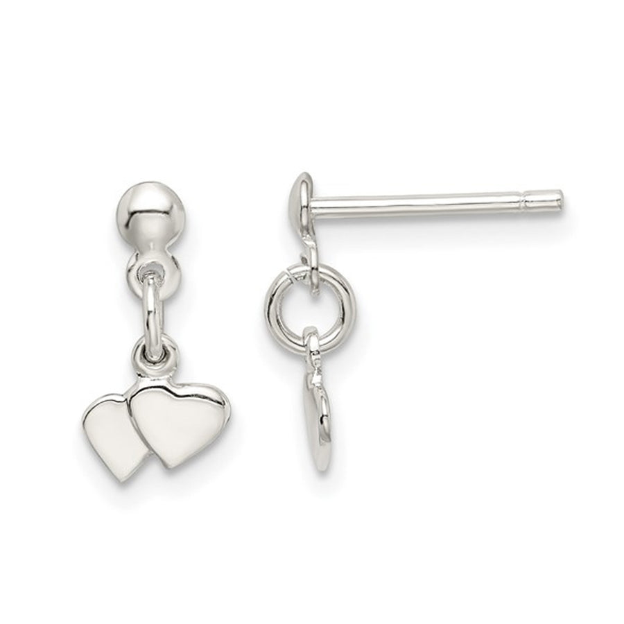 Small Sterling Silver Twin Heart Dangle Post Earrings Image 1