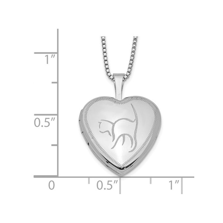 Sterling Silver Cat Heart Locket Necklace with Chain Image 3