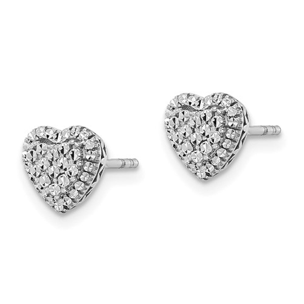 14K White Gold Diamond-Cut Button Heart Earrings Image 4