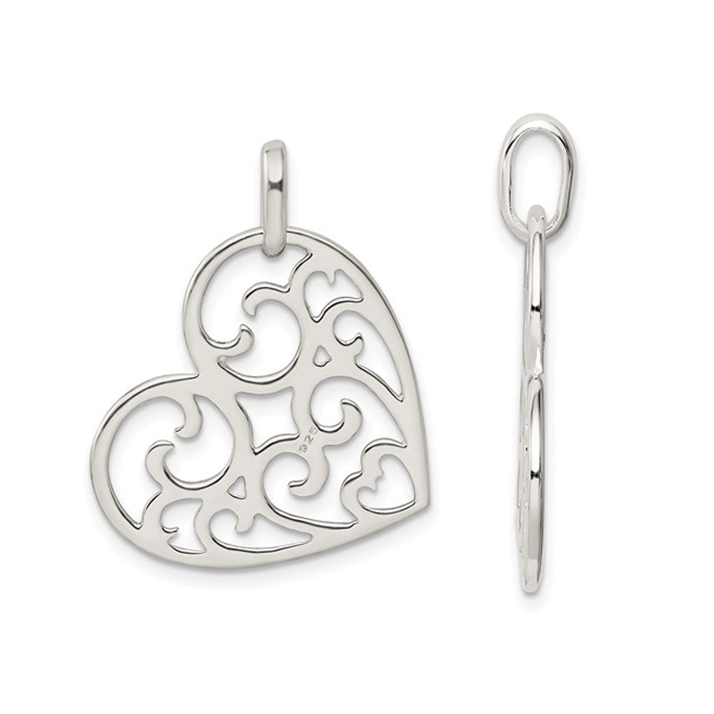 Sterling Silver Filigree Heart Pendant Necklace with Chain Image 3