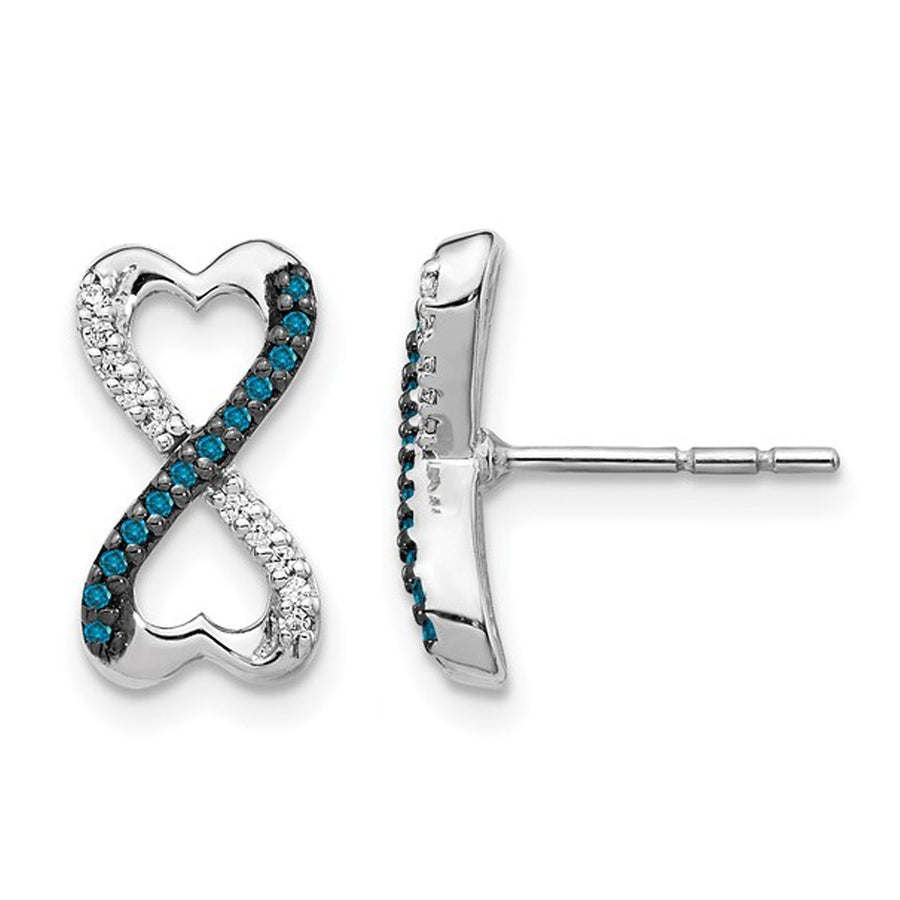 1/7 Carat (ctw) Blue Diamond Infinity Heart Earrings in 14K White Gold Image 1