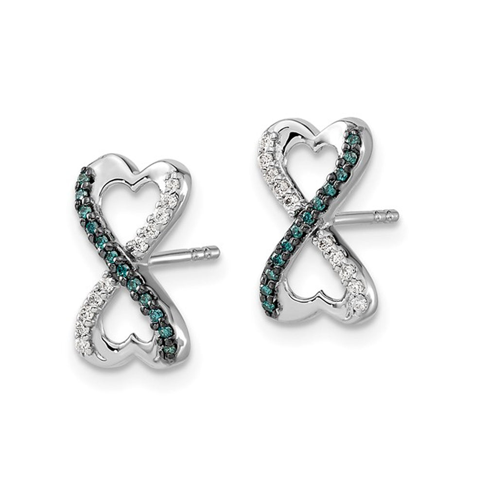 1/7 Carat (ctw) Blue Diamond Infinity Heart Earrings in 14K White Gold Image 2