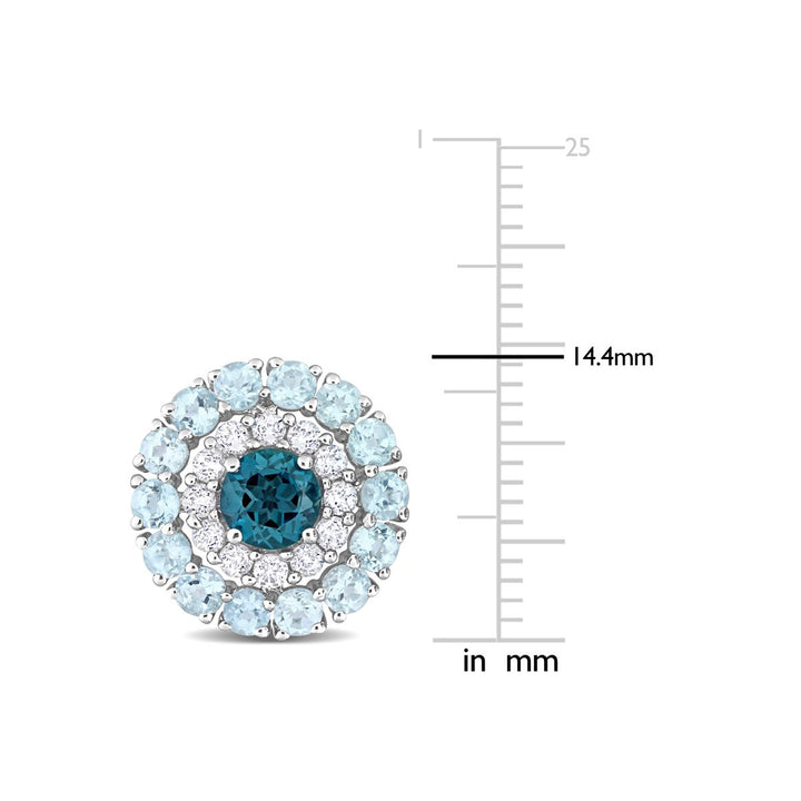 4.30 Carat (ctw) London Blue Topaz and White Topaz Halo Earrings in Sterling Silver Image 3