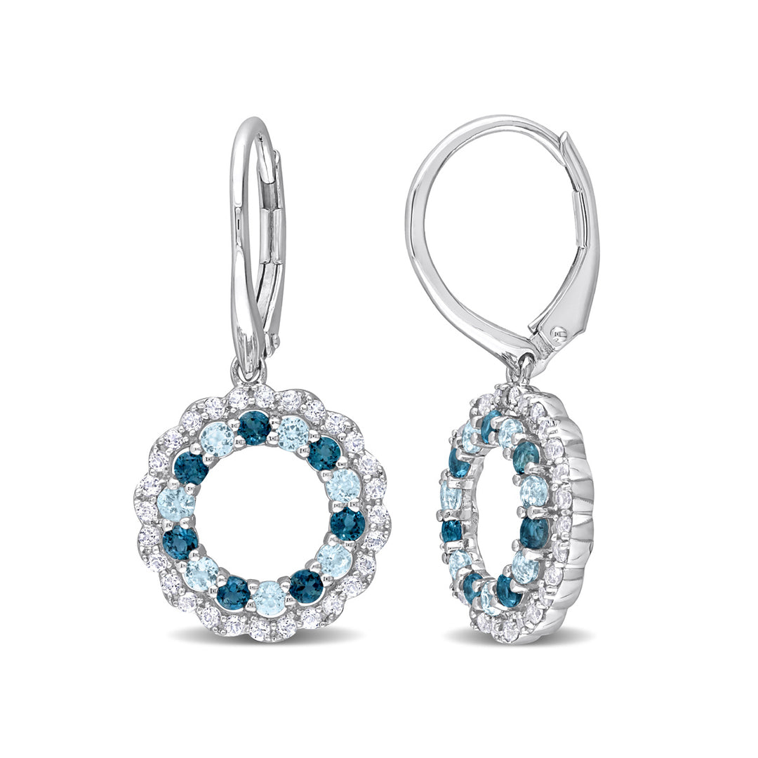 1.95 Carat (ctw) London Blue Topaz and White Topaz Circle Earrings in Sterling Silver Image 1