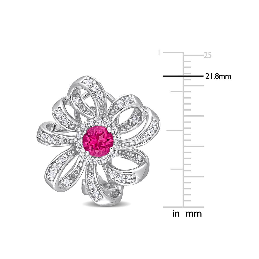 2.00 Carat (ctw) Pink Topaz and White Topaz Flower Omega-Clip Earrings in Sterling Silver Image 3