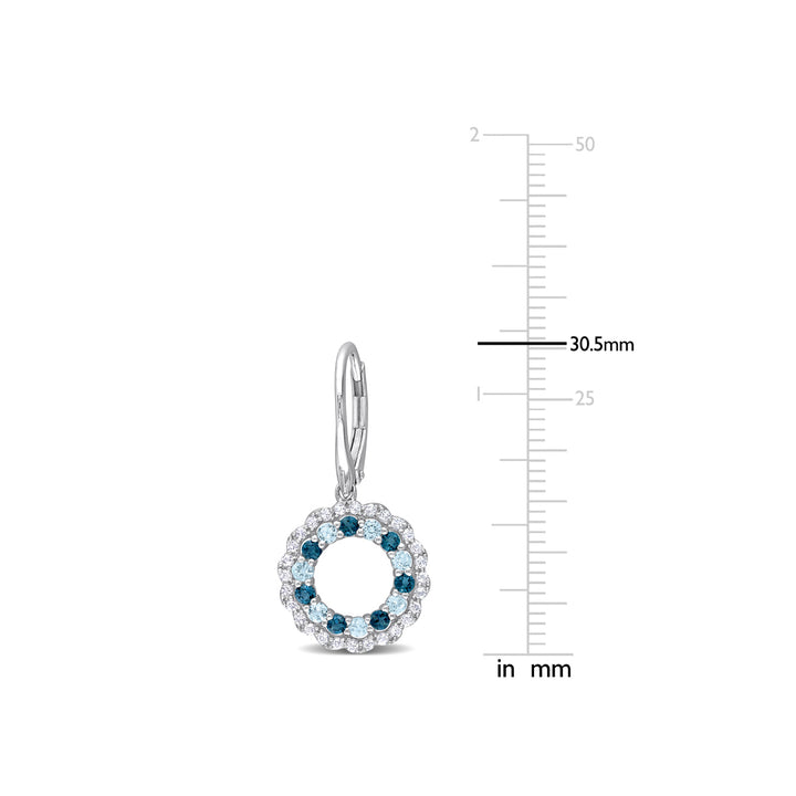1.95 Carat (ctw) London Blue Topaz and White Topaz Circle Earrings in Sterling Silver Image 3