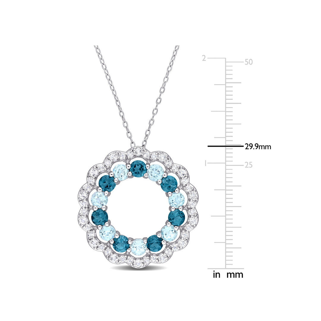 6.00 Carat (ctw) London Sky Blue Topaz and White Topaz Circle Pendant Necklace in Sterling Silver with Chain Image 2