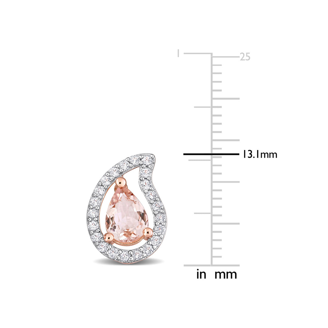 1.50 Carat (ctw) Morganite Pear Earrings with White Topaz in Rose Plated Sterling Silver Image 3