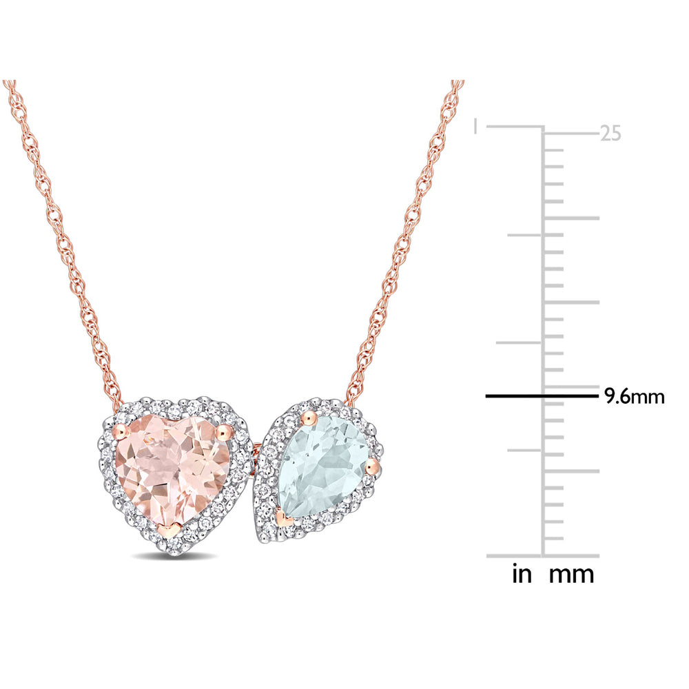 1.75 Carat (ctw) Morganite and Aquamarine Heart Pear Pendant Necklace in 10K Rose Pink Gold with Chain Image 2