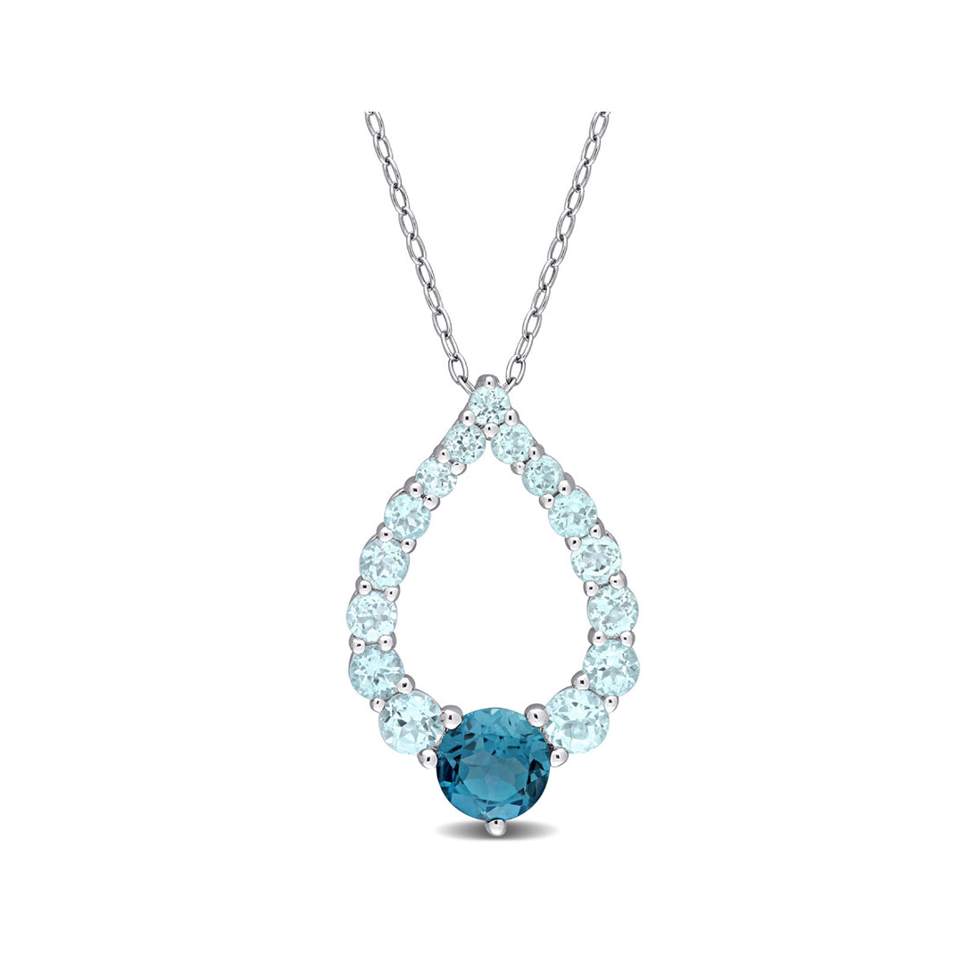 2.73 Carat (ctw) London and Sky Blue Topaz Pendant Necklace in Sterling Silver with Chain Image 1