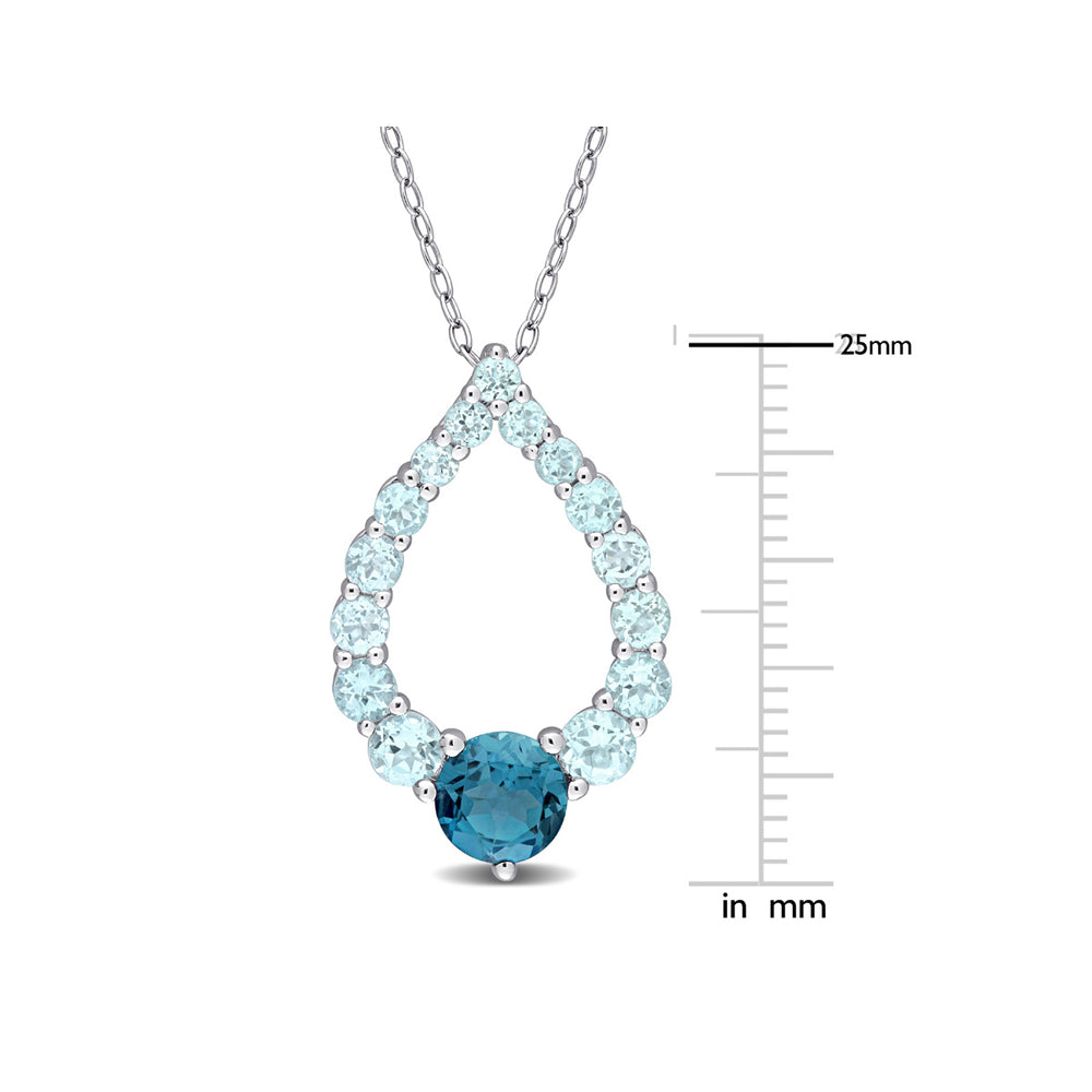 2.73 Carat (ctw) London and Sky Blue Topaz Pendant Necklace in Sterling Silver with Chain Image 2